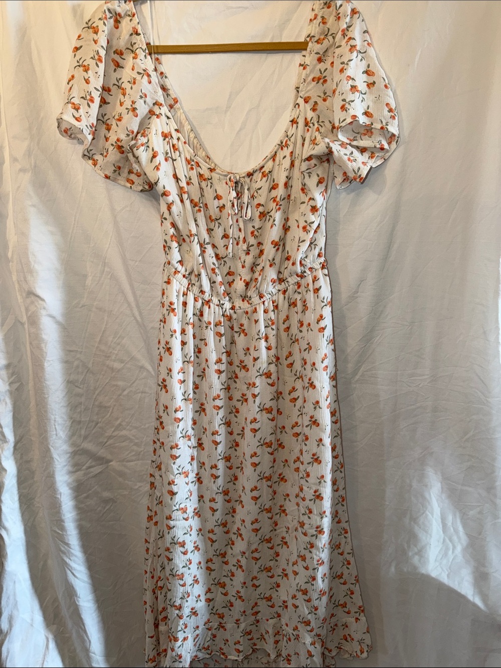 Abercrombie & Fitch White Midi Dress with Orange Floral Print